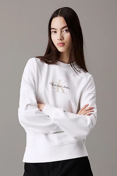 Calvin Klein Women's White Sweatshirt - Textured Monologo