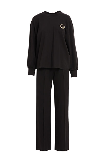 kı.we Arkası Düğme Detaylı Bisiklet Yaka Siyah Takım