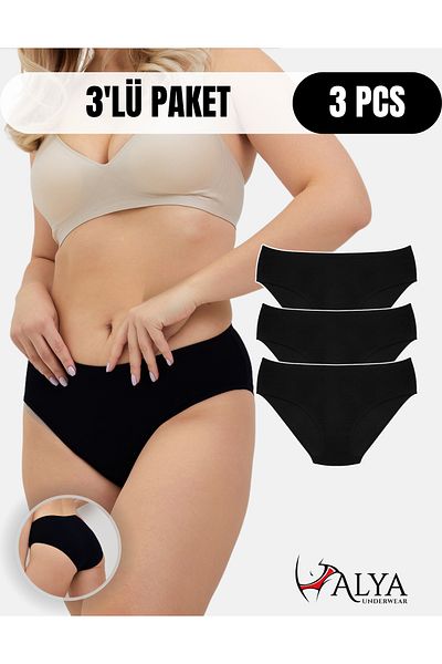 ALYA UNDERWEAR Women's Bato \ Hipster Panties - 3 Pieces Black (XL, 2XL, 3XL, 4XL)