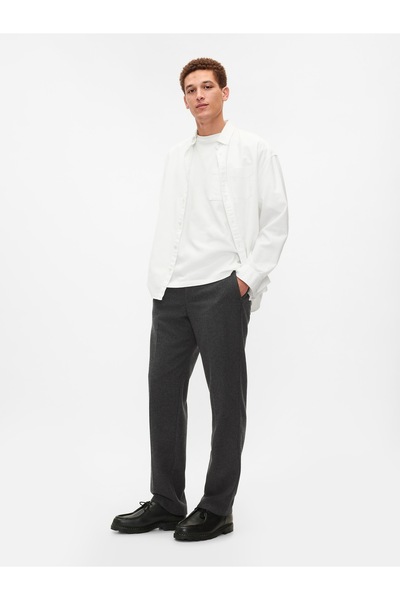 GAP Erkek Siyah Yün Karışımlı Straight Fit Pantolon