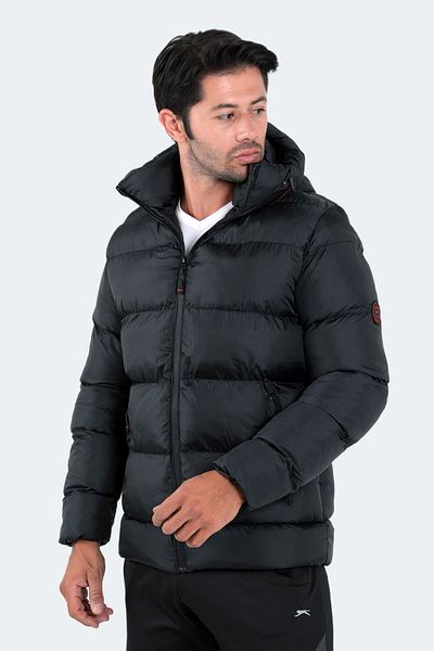 Slazenger Palton de iarnă pentru bărbați, rezistent la apă, cu buzunare și fermoar, negru
