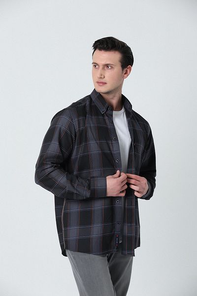 Brothers Ανδρικό πουκάμισο Comfort Fit με μακρυμάνικο μονό τσέπη που πλένεται καρό πουκάμισο μαύρο-κίτρινο