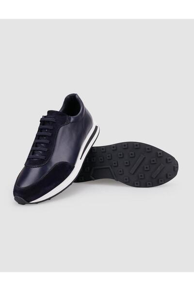 Cabani 100% Genuine Leather Navy Blue Lace-Up Men's Sports Shoes