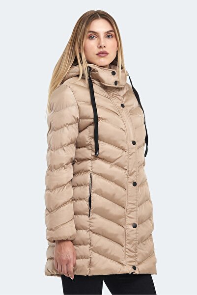Slazenger Hooded Zippered Midi Mink Women's Coat