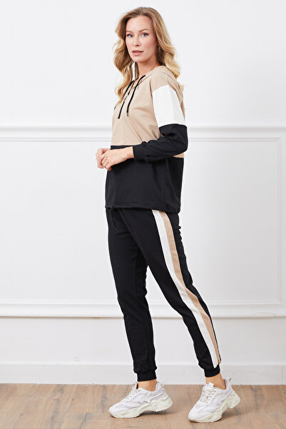 CoccoModa Eşofman Takımı Sweatshirt Jogger - sütlü kahve fit Şardonlu Kapüşonlu