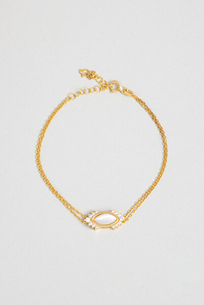 So CHIC... Ra'nın Gözü 18 Ayar Sarı Altın Kaplama 19 Cm Gümüş Bileklik