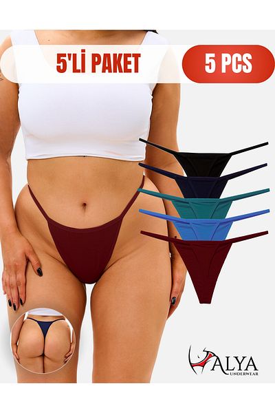ALYA UNDERWEAR Women's Drawstring Thong Briefs, Cotton String Underwear - 5 Pcs Different Colors in One Pack 1301P