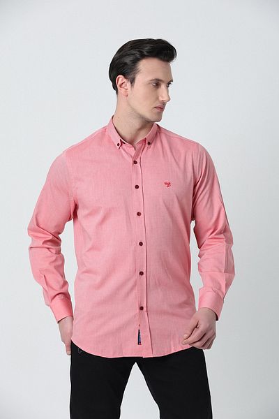 Brothers Men's Tailored Long Sleeve Oxford Shirt Red