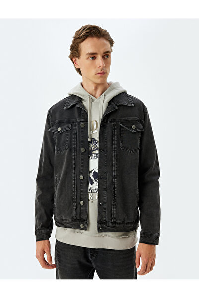 Koton Βαμβακερό Oversize Τζιν Μπουφάν - Λεπτομέρεια τσέπης με πτερύγια