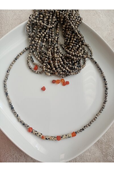 Mudita Tasarım 3 mm küre kesim Dalmaçya Jasper, geometrik kesim Karnelyan akik tasarım kolye