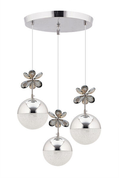 Nova Lighting Kelebek 3'lü Krom Sarkıt 3 Renk Modu Ledli Kristal Taşlı Modern Led Avize