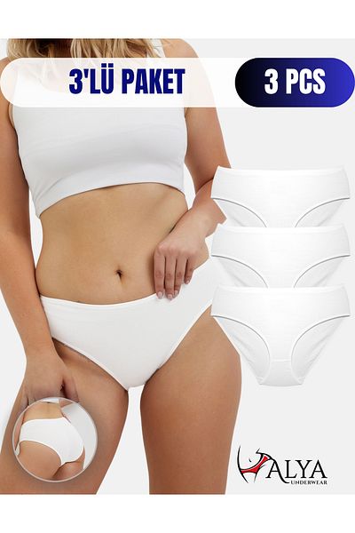 ALYA UNDERWEAR Chiloți albi hipster pentru femei - 3 piese (XL, 2XL, 3XL, 4XL)