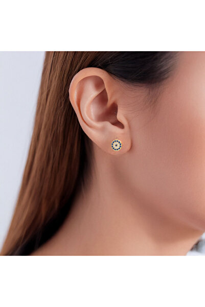 İNDİGO TAKI Küçük Nazar Boncuğu Çivi Altın Kaplama Gümüş Küpe