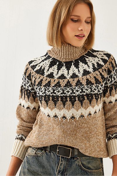 Bianco Lucci Γυναικείο πλεκτό πουλόβερ Raglan Jacquard 20246206