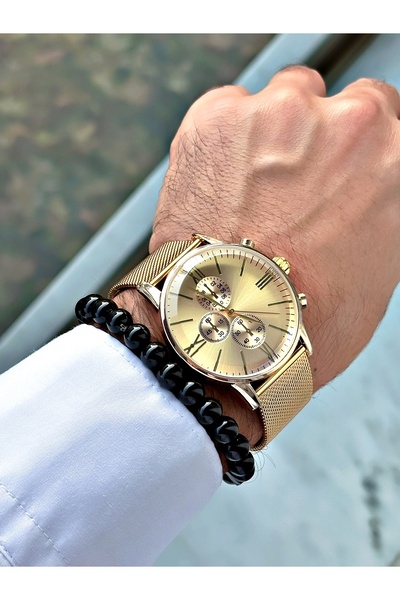 Tisaati Classic Tasarım Premium Serisi Roma Rakamlı Hasır Kordon Erkek Kol Saati-Bileklik Hediyeli