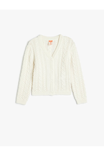 Koton Basic-Strickjacke mit V-Ausschnitt und Knopfdetail