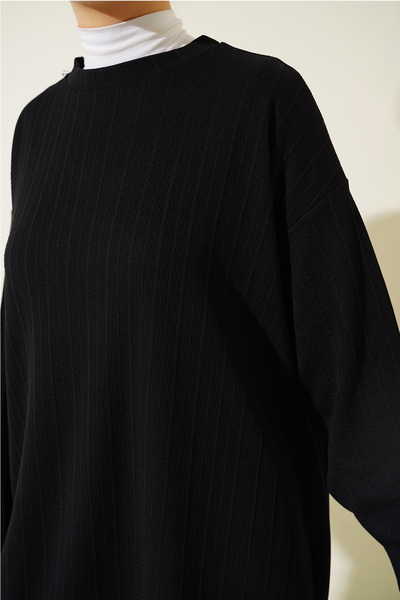 Bigdart 6681 Crew Neck Tunic Pants Double Set - Black