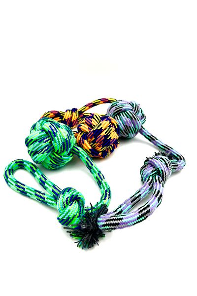 Tasma Market Dental Drawstring Dog Biting Ball Toy with 9cm Hold Rope Set of 3