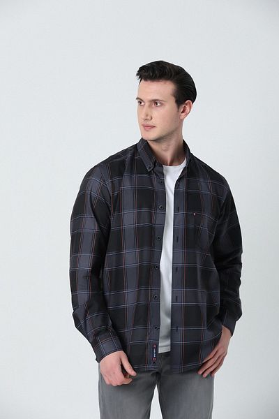 Brothers Ανδρικό πουκάμισο Comfort Fit με μακρυμάνικο μονό τσέπη που πλένεται καρό πουκάμισο μαύρο-κίτρινο