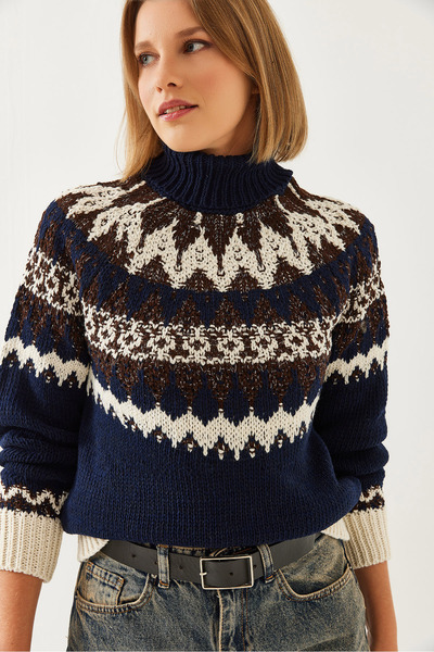 Bianco Lucci Pulover de damă din tricotaje raglan jacquard 20246206