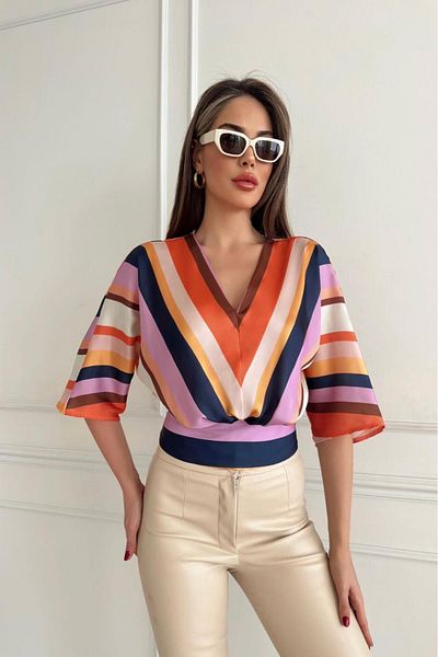 STEPS V-Neck Striped Blouse