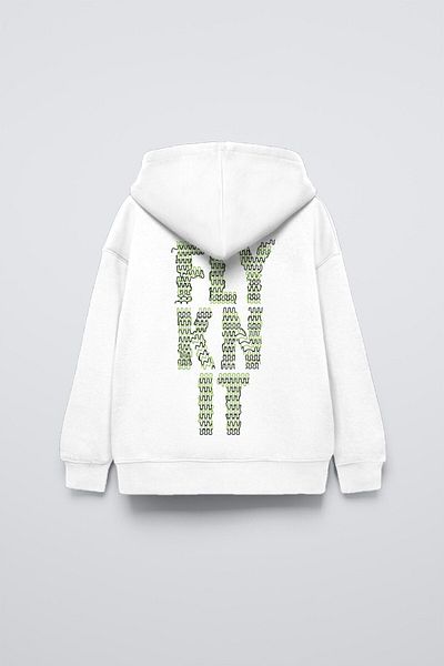 The Champ Clothing Hanorac supradimensionat pentru copii, cu glugă albă, cu scris pe spate, Fly Kn It