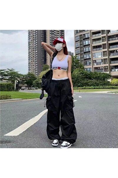 Violon Y2K Black Oversized Fit Tactical Baggy Trousers with Cargo Pockets