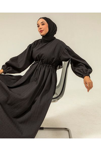 Limbamba Oversize Waist Lace-Up Black Dress
