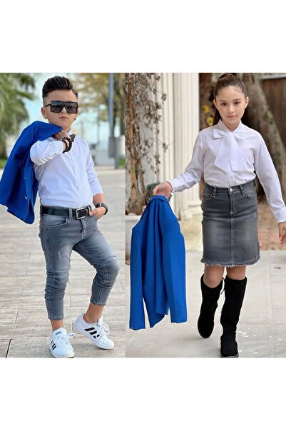 Uğurböceği Jachetă și cămașă pentru copii Set fetiță cu fundul din denim