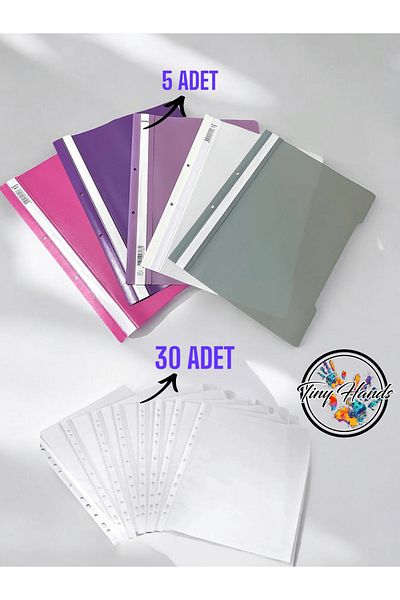 tiny hands 5Pcs A4 Colorful Ring Binder + 30Pcs Bag File 5 Colors Ring Binder Office Bureau Wire Paperwork Filing