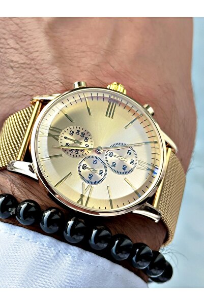 Tisaati Classic Tasarım Premium Serisi Roma Rakamlı Hasır Kordon Erkek Kol Saati-Bileklik Hediyeli