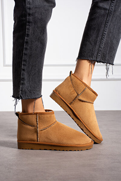 Victoria Shoes Kadın Mini Bot Çocuk Taba Bot Süet Yarım Bot İçi Tüylü
