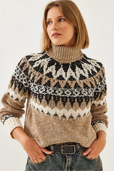 Bianco Lucci Γυναικείο πλεκτό πουλόβερ Raglan Jacquard 20246206