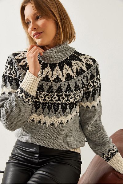 Bianco Lucci Pulover de damă din tricotaje raglan jacquard 20246206