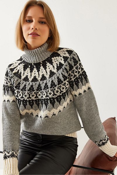 Bianco Lucci Pulover de damă din tricotaje raglan jacquard 20246206