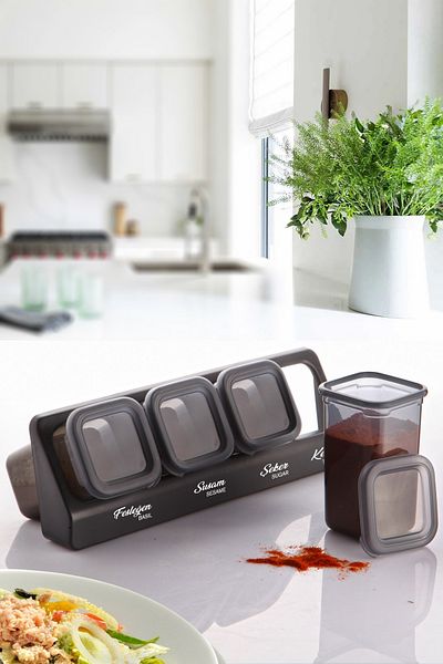 Kitchen Life 8-Piece Self-Adhesive Square Spice Rack Set with Sticker Stand - Food Storage Container Set