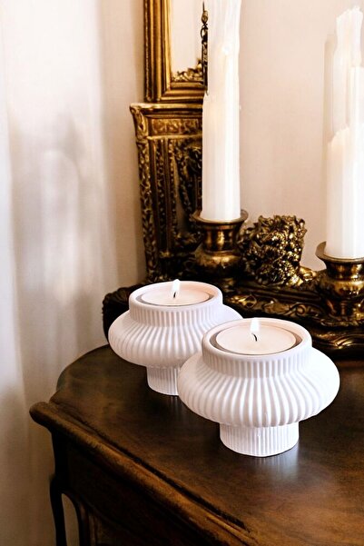 tambana Dekoratif Mumluk Set Şamdan El Yapımı Beyaz Model 44