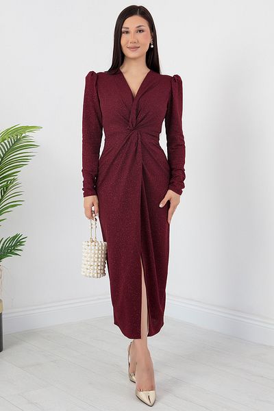 PULLIMM Rochie argintie cu mânecă lungă cu guler dublu GRS3633