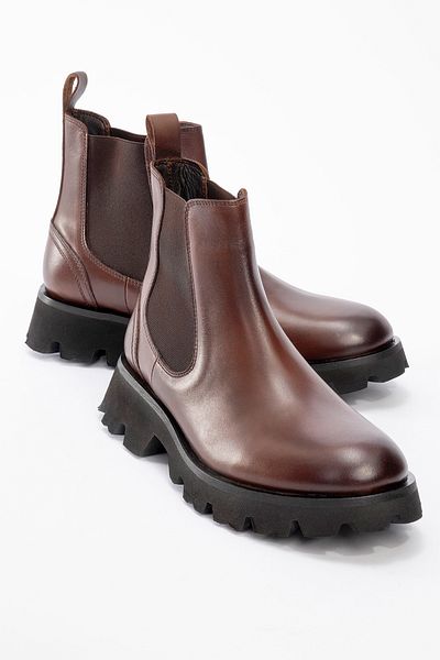 MARCOMEN Men's Thick Sole Flexible Side Band Chelsea Boots Real Leather Mc 20285 Brown