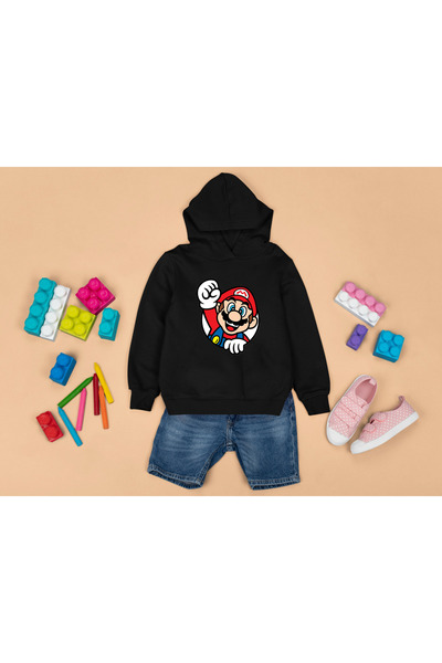 MAGORS سويت شيرت للأطفال بطبعة سوبر ماريو - 3 أربطة مع غطاء للرأس وتفاصيل جيب