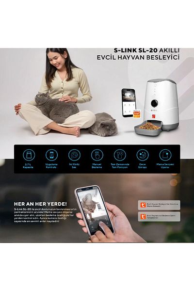 S-LINK Smart Pad Sl-20 to 1080P Hd Wi-Fi Tuya Supported Animal Feeding Door with Camera