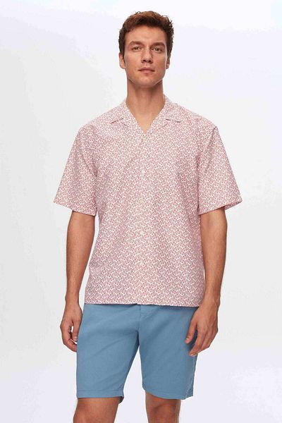 Twn White Printed Pattern - Scout Collar Short Sleeve Summer Shirt