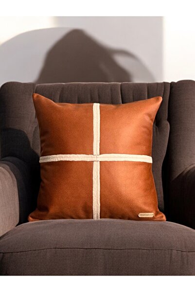 Doryan Home London Çizgi Detaylı Suni Nubuk Kare Kırlent Kılıfı - Kiremit 45x...