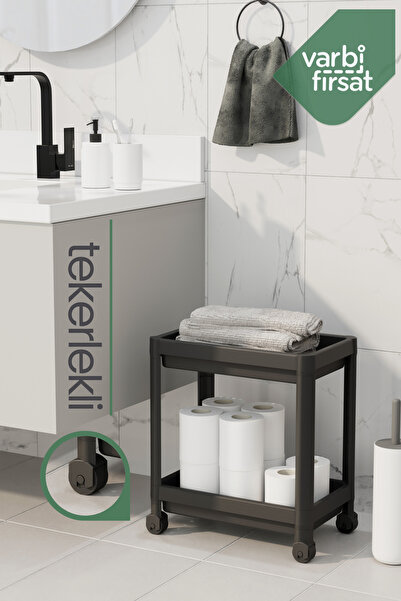 Varbifırsat 2 Katlı Tekerlekli Düzenleyici Mutfak Rafı Banyo Rafı Tezgah Altı...