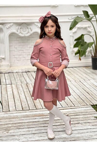 Uğurböceği Rochie de blugi 5 piese pentru fetiță, cu ciucuri cu pietre pentru...