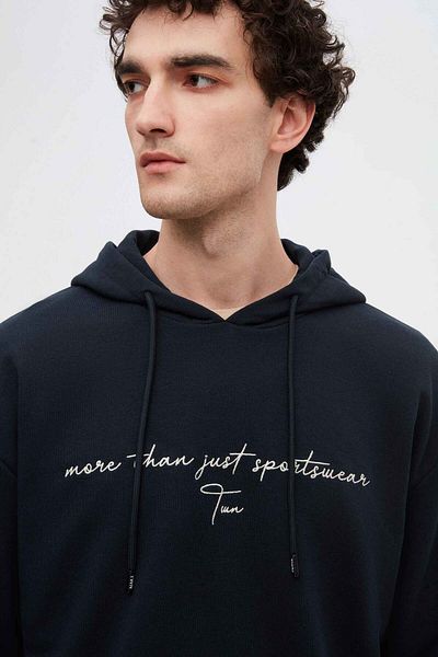 Twn Φούτερ με κουκούλα Relaxed Fit Navy Blue με 3 κλωστές