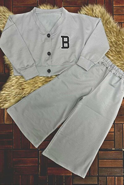 Riccotarz Κοριτσίστικα γράμματα με στάμπα με κουμπιά κολεγιακή ζακέτα φαρδιά κομμένη γκρι φόρμα