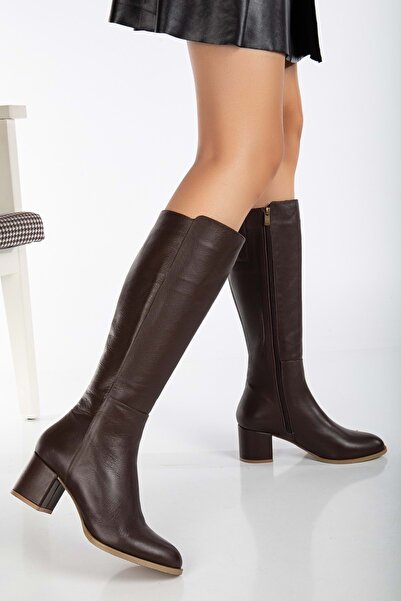 ANALİN SHOES Γυναικείες κομψές γόβες από γνήσιο δέρμα - καφέ