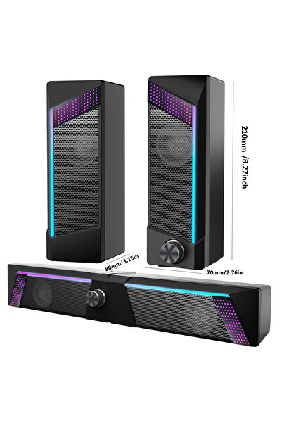 Choice black 2 in 1 USB PC Speaker Notebook Stereo RGB Light Wired Portable Full Frequency Desktop Computer