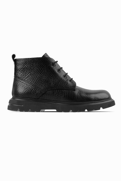 Lal Shoes & Bags Мъжки боти с връзки Plairum от естествена кожа - черни